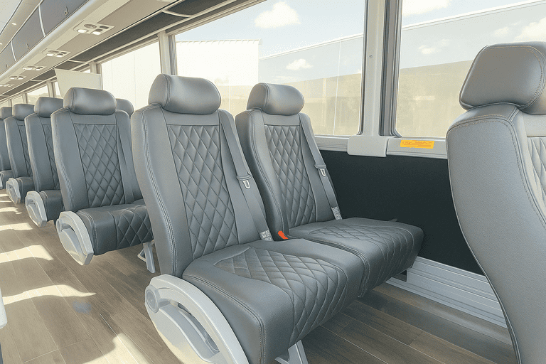 interior of Pompano Beach Minibus Company charter bus